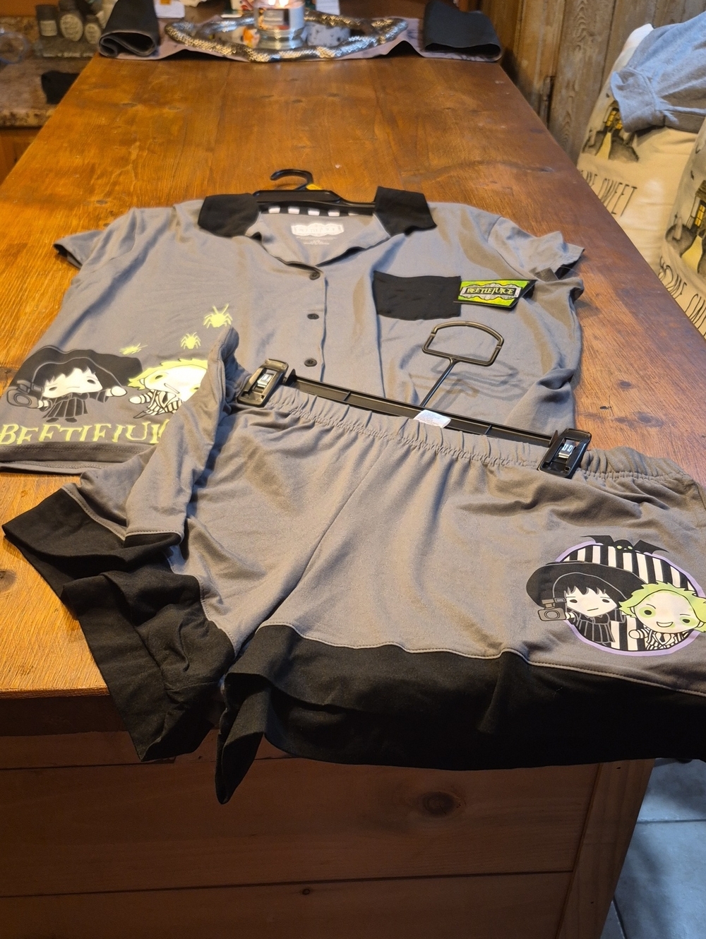 Beetlejuice Gray & Black Character Short Pajama Set